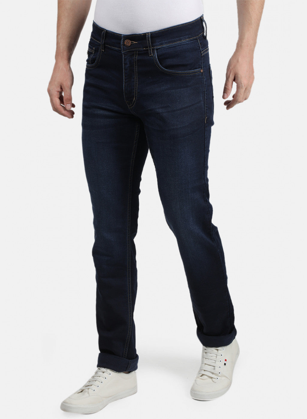 Men Navy Blue Light Wash Trouser