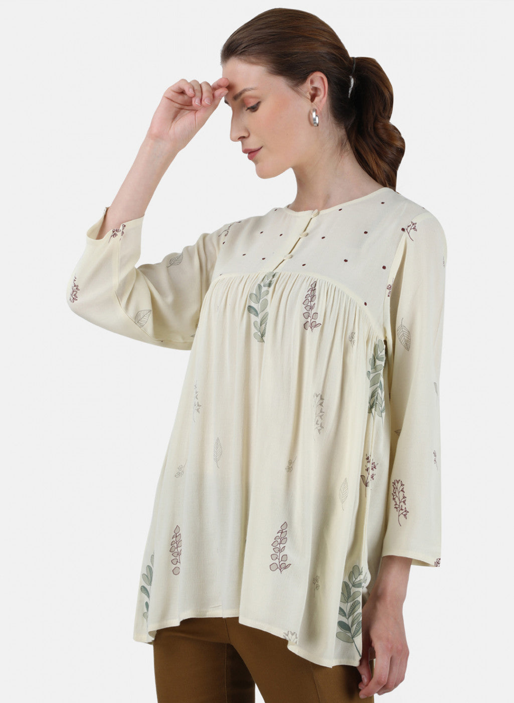 Womens Cream Printed Top