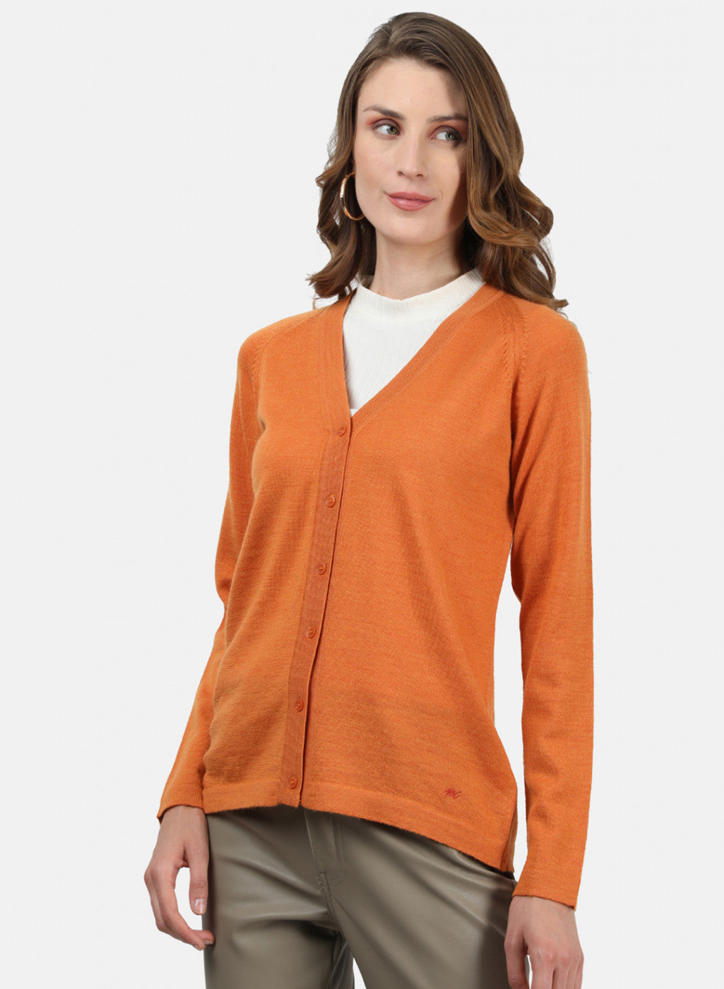 Women Orange Solid Cardigan