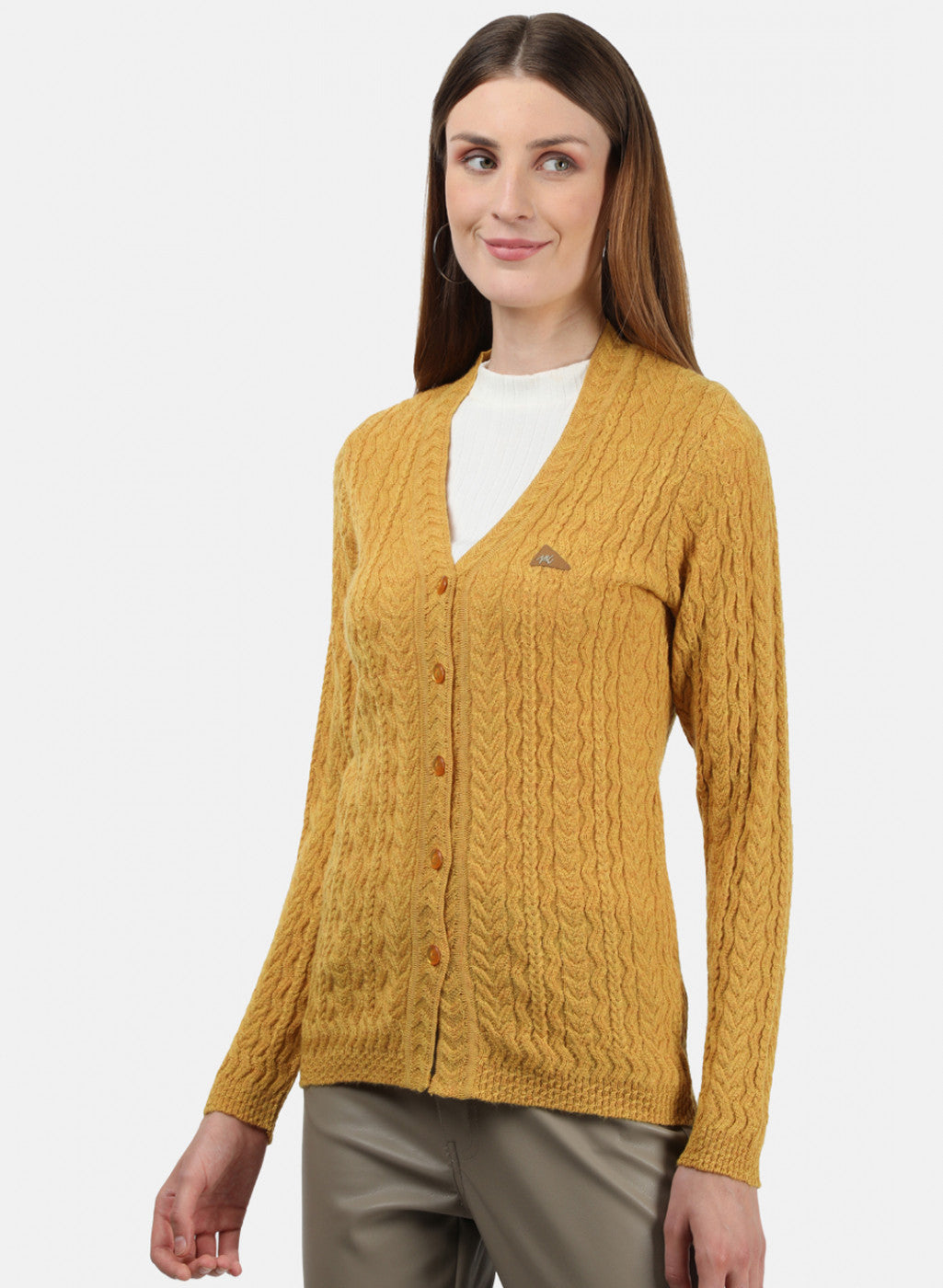 Women Yellow Self Cardigan