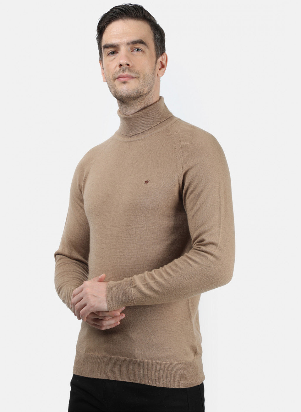 Men Beige Solid Pullover