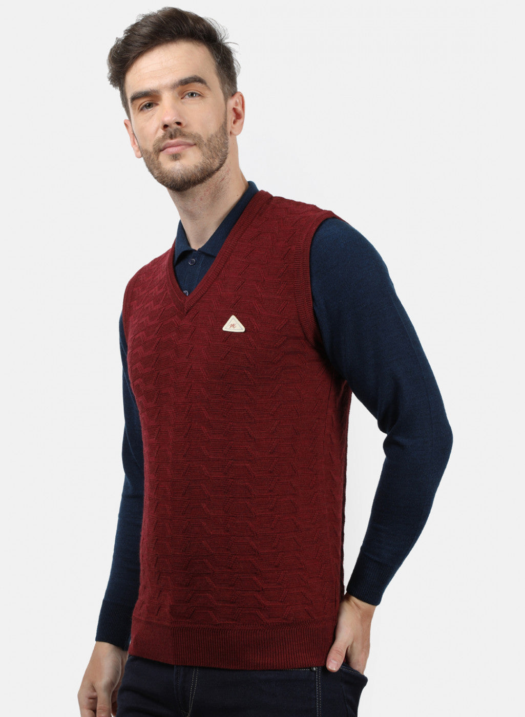 Men Maroon Self Sweater