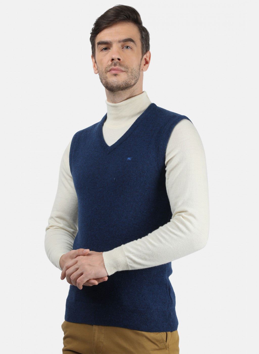 Men Blue Solid Sweater