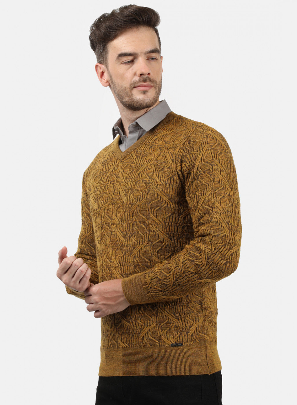 Men Mustard Self Pullover