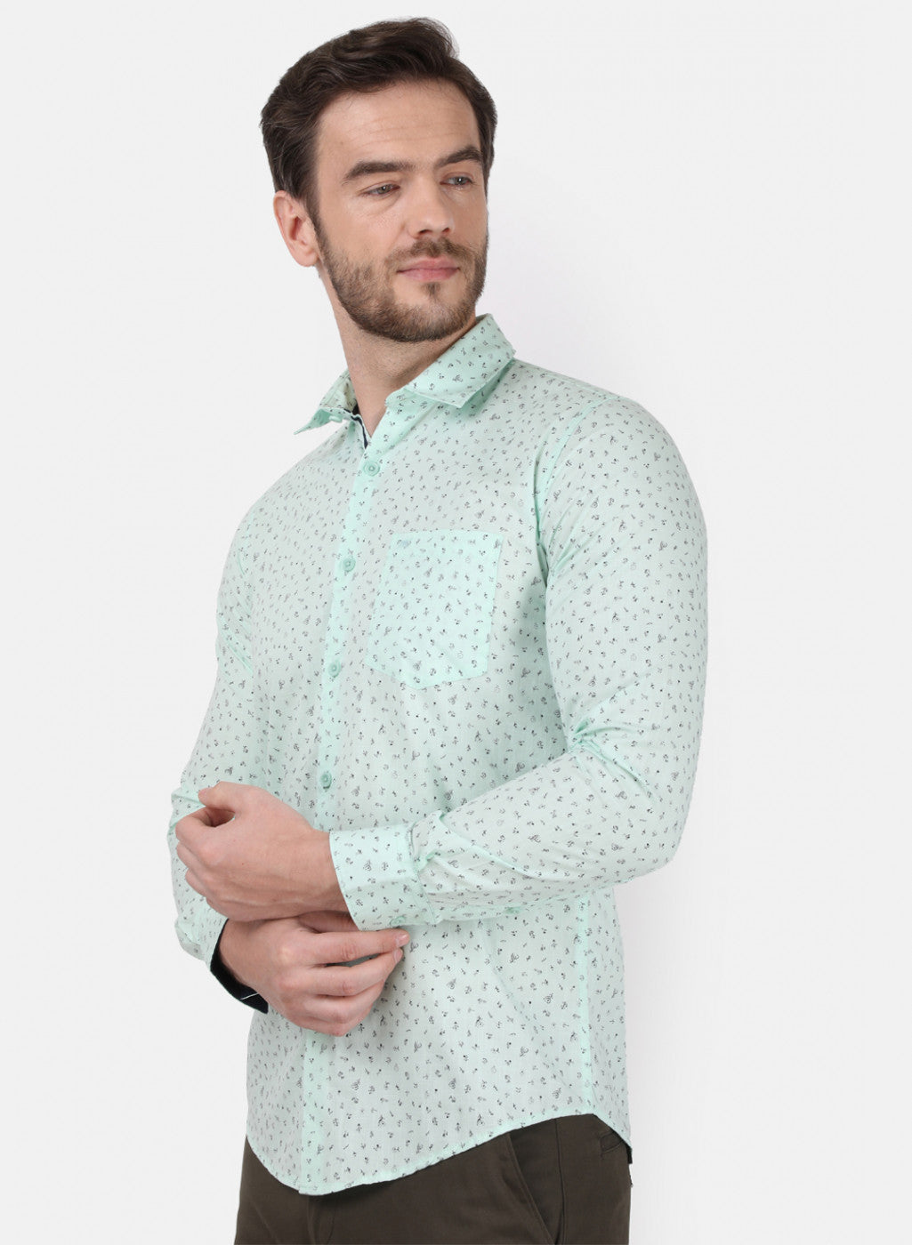 Mens Green Printed Shirt