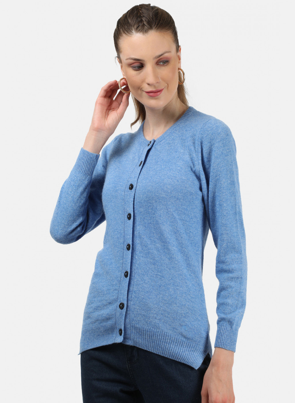 Women Blue Solid Cardigan