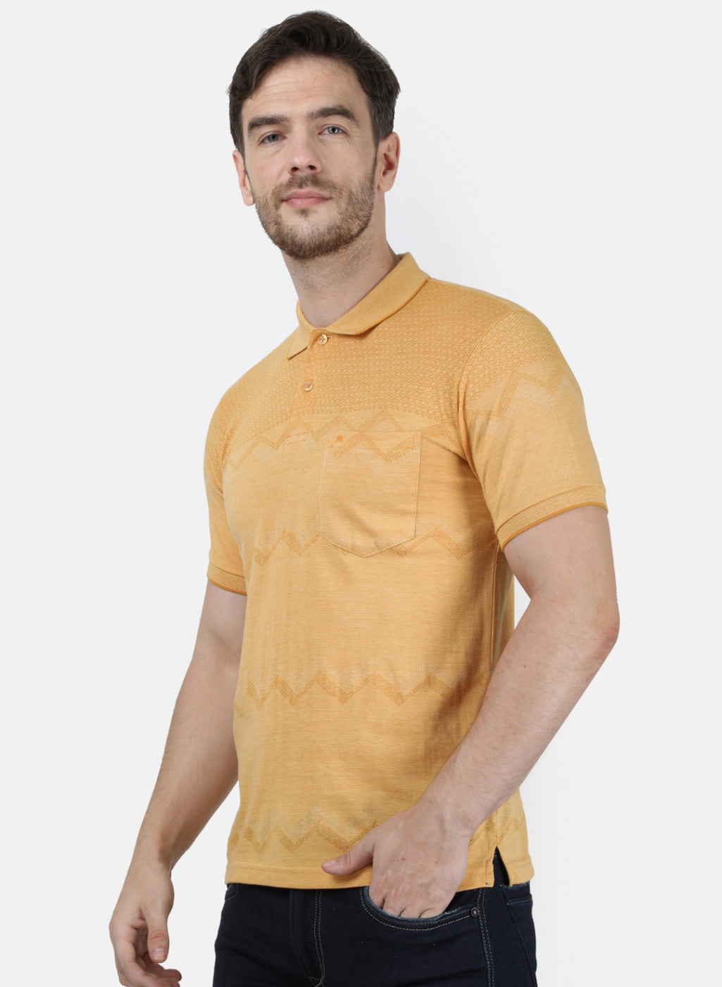 Mens Mustard Stripe Collar T-Shirts