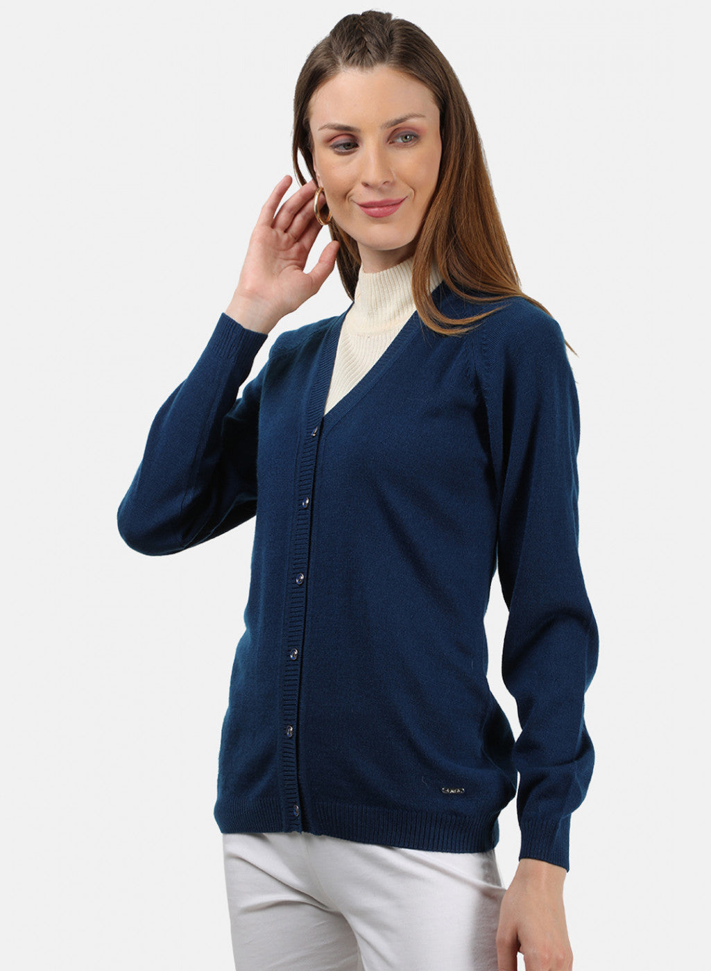 Women Blue Solid Cardigan