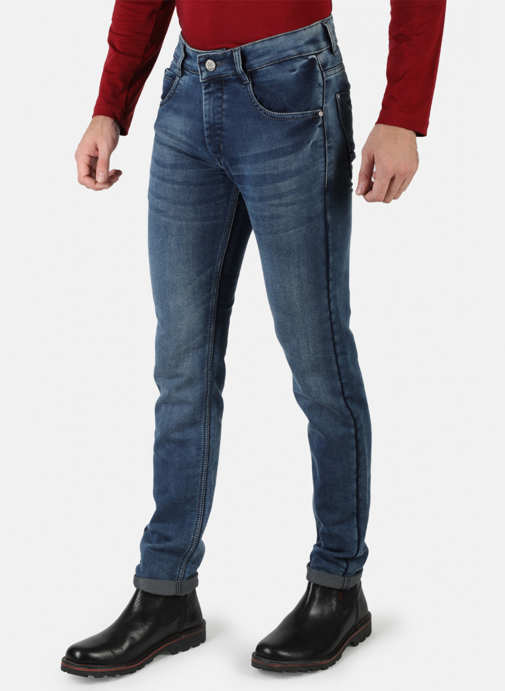 Men Navy Blue Narrow Fit Denim