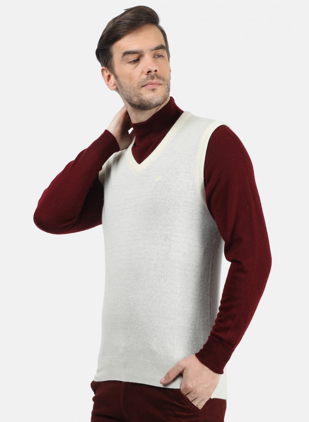 Men White Solid Sweater