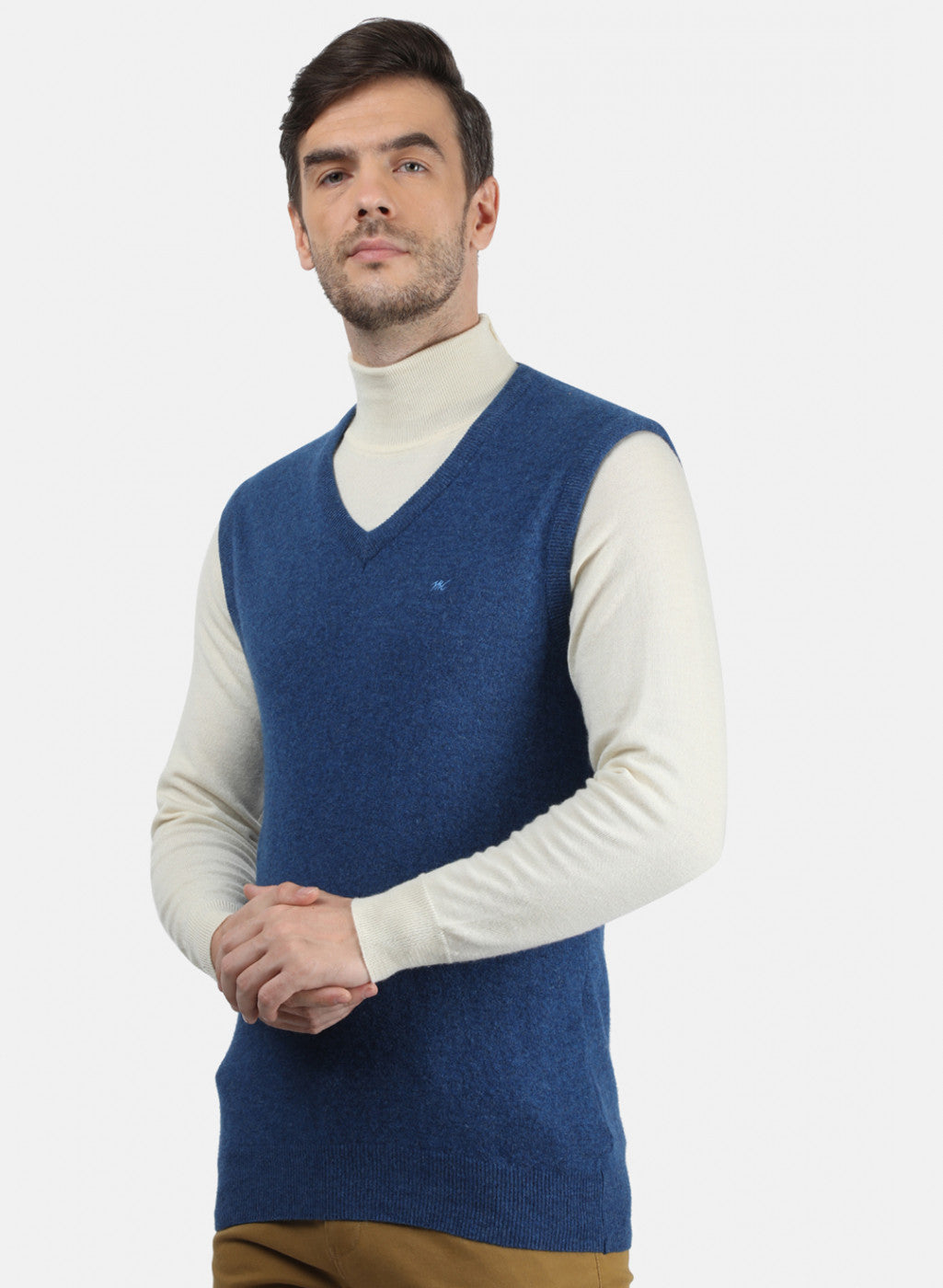 Men Blue Solid Sweater