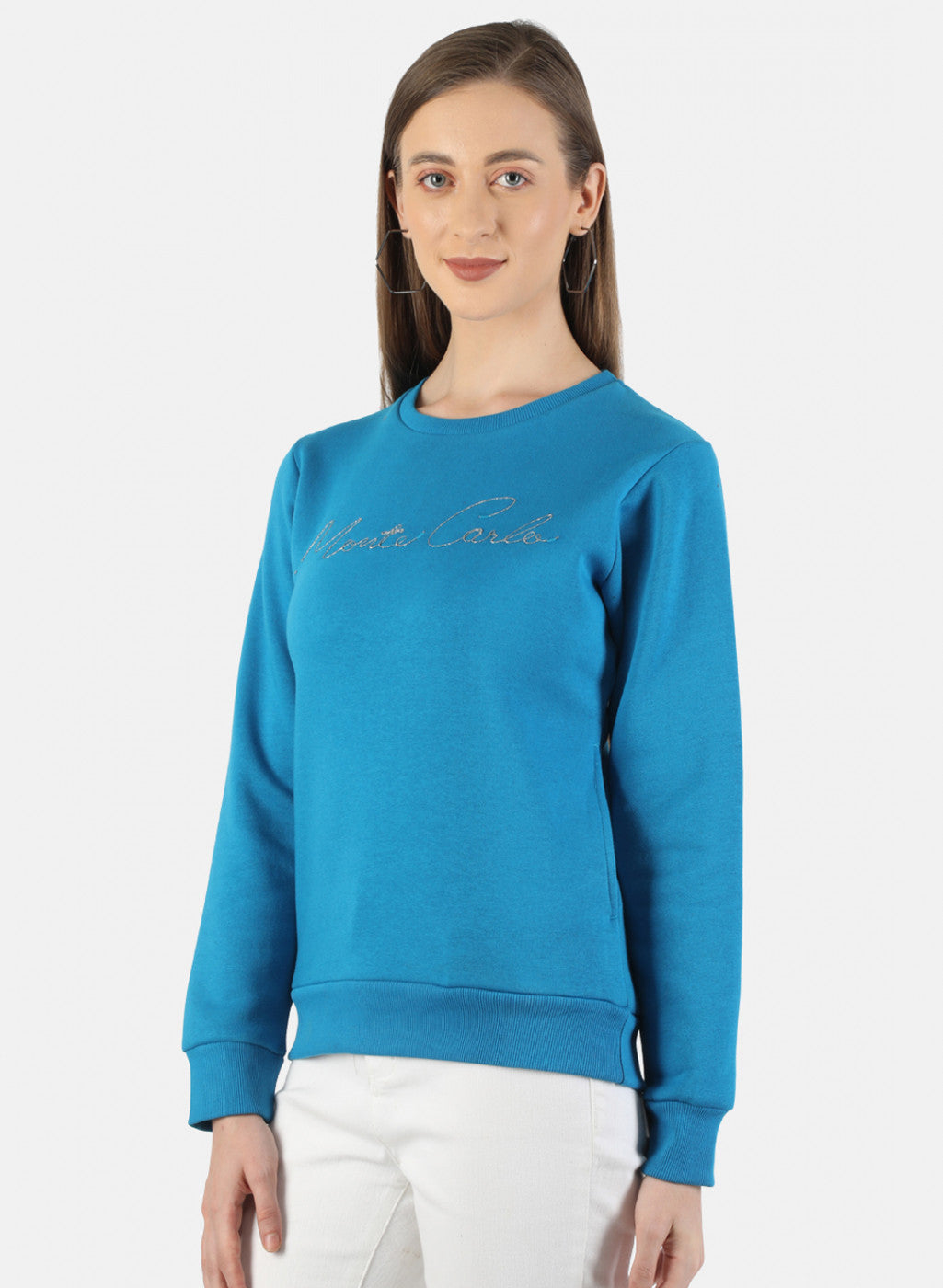 Women Blue Embroidered Sweatshirt