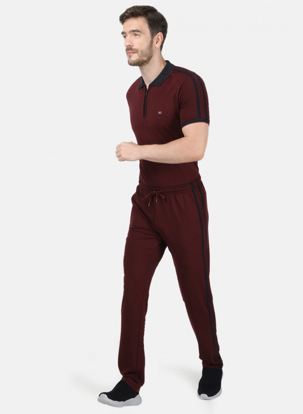 Mens Maroon Stripe Lower Set