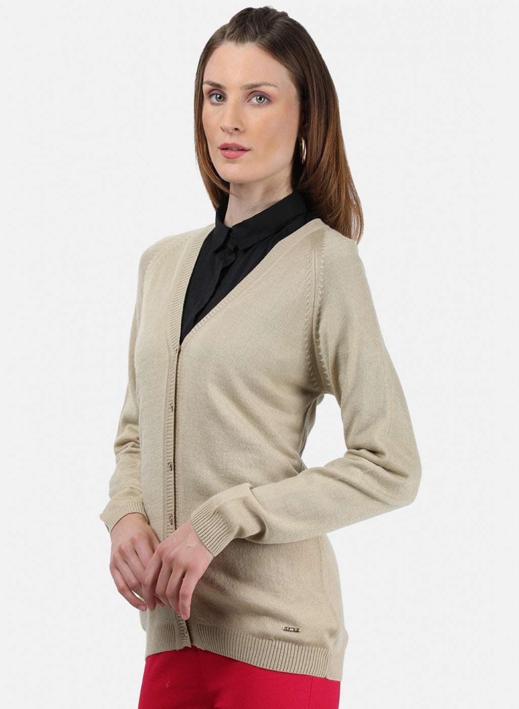 Women Beige Solid Cardigan