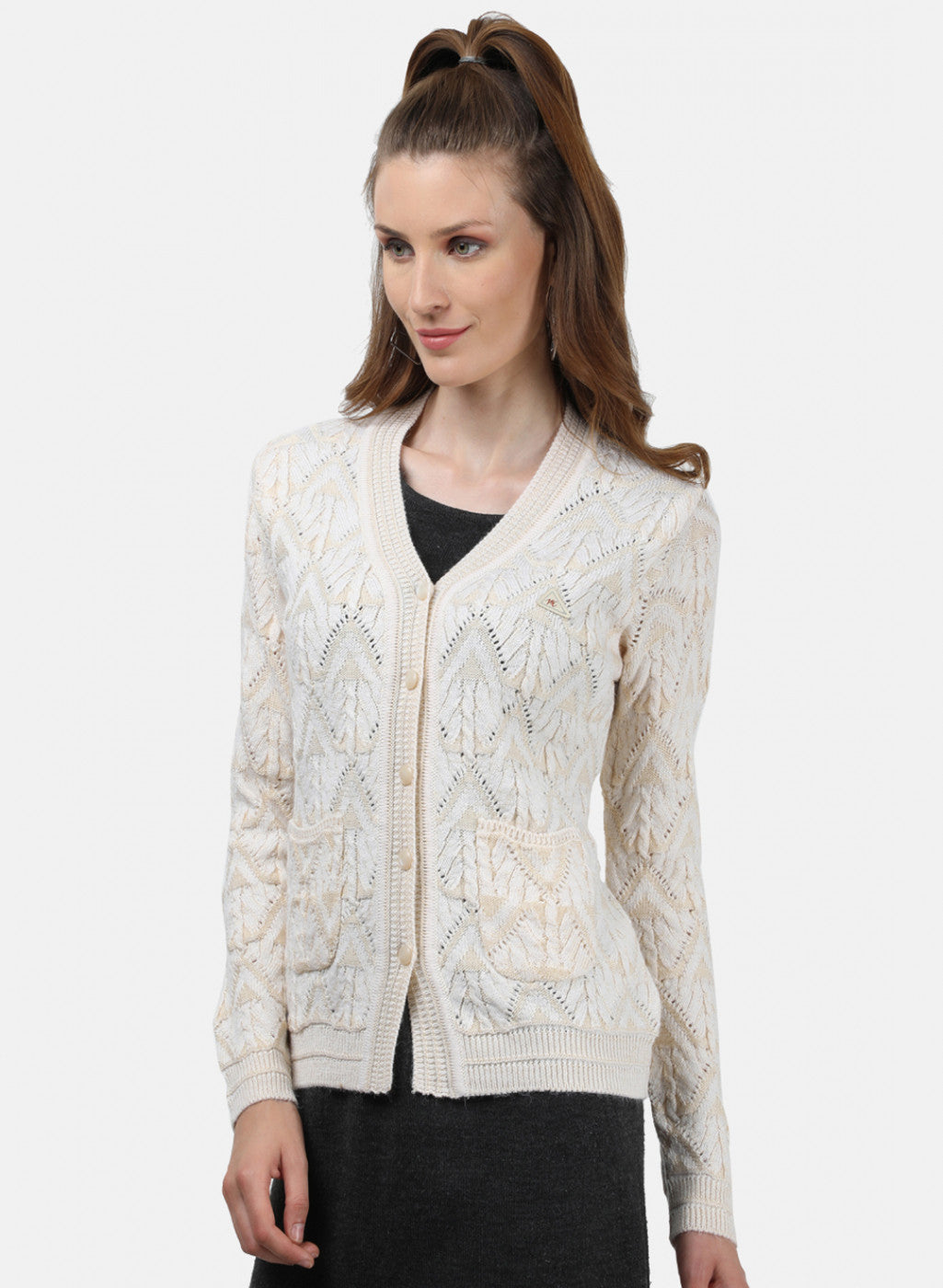 Women White Self Cardigan