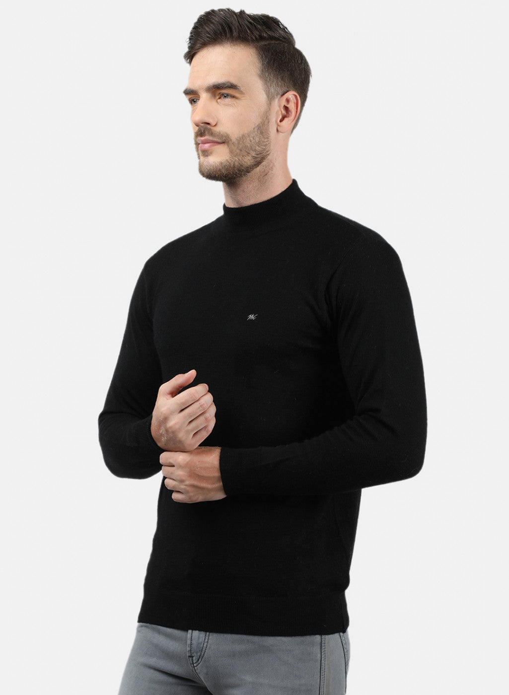 Men Black Solid Pullover