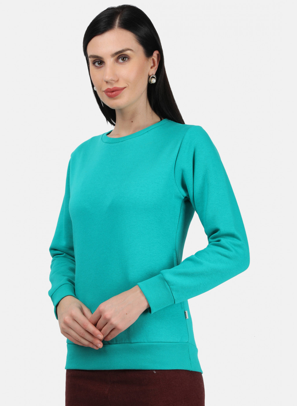 Women Green Plain Sweatshirt