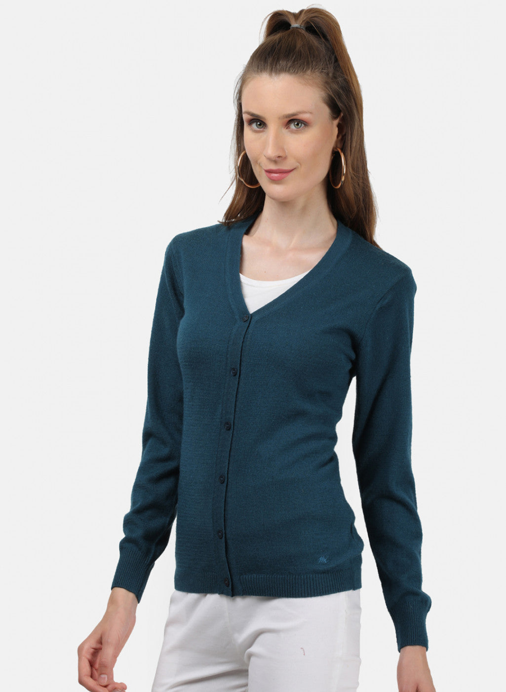 Women Teal Blue Solid Cardigan