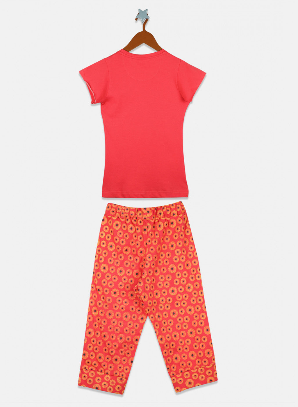 Girls Dark Pink Printed Capri Set