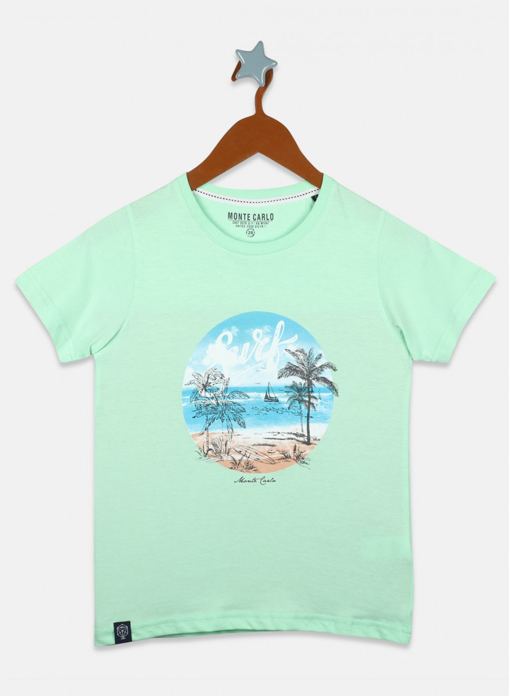 Boys Sea Green & Pink Printed T-Shirt