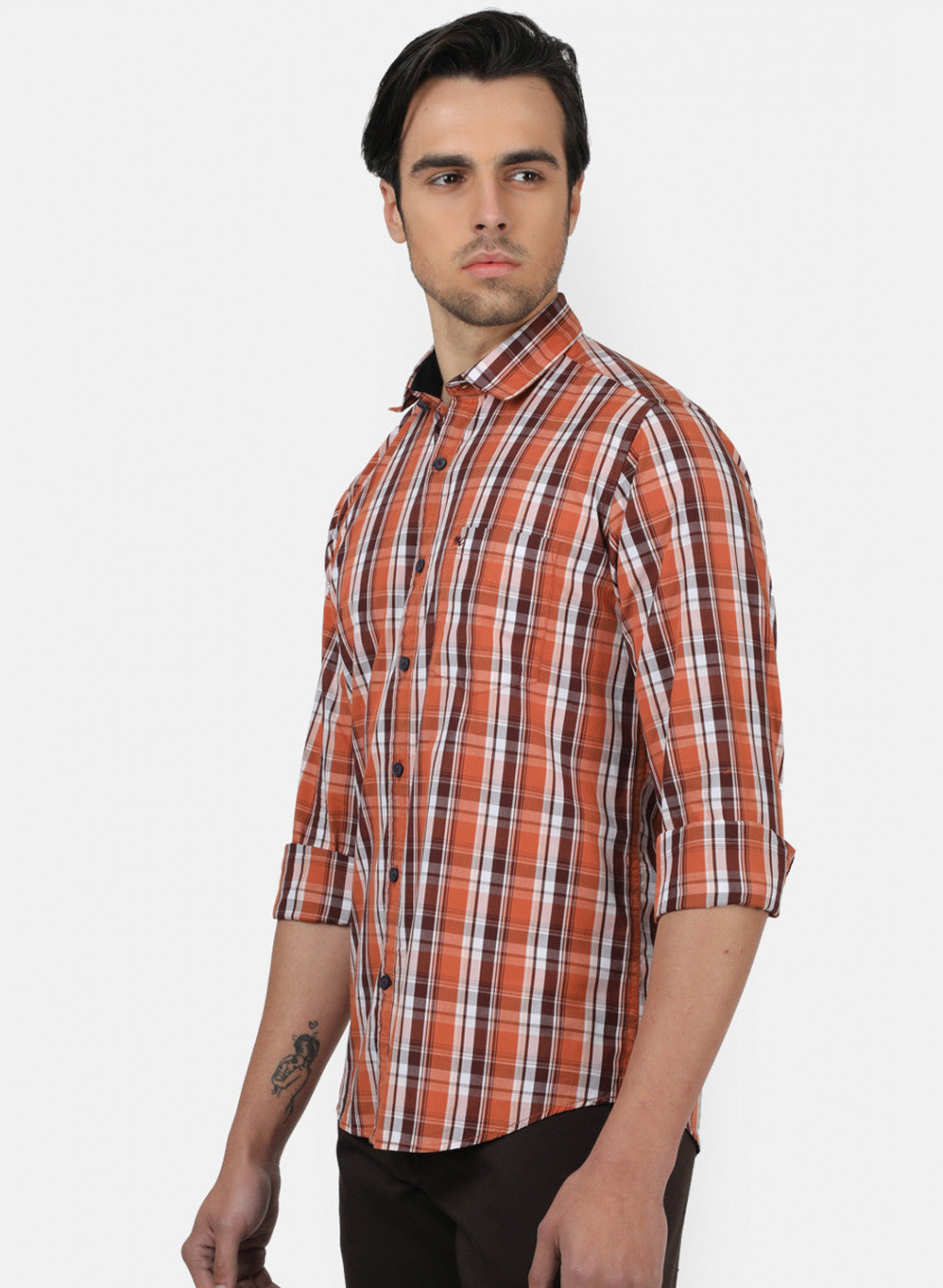 Men Orange Check Shirts