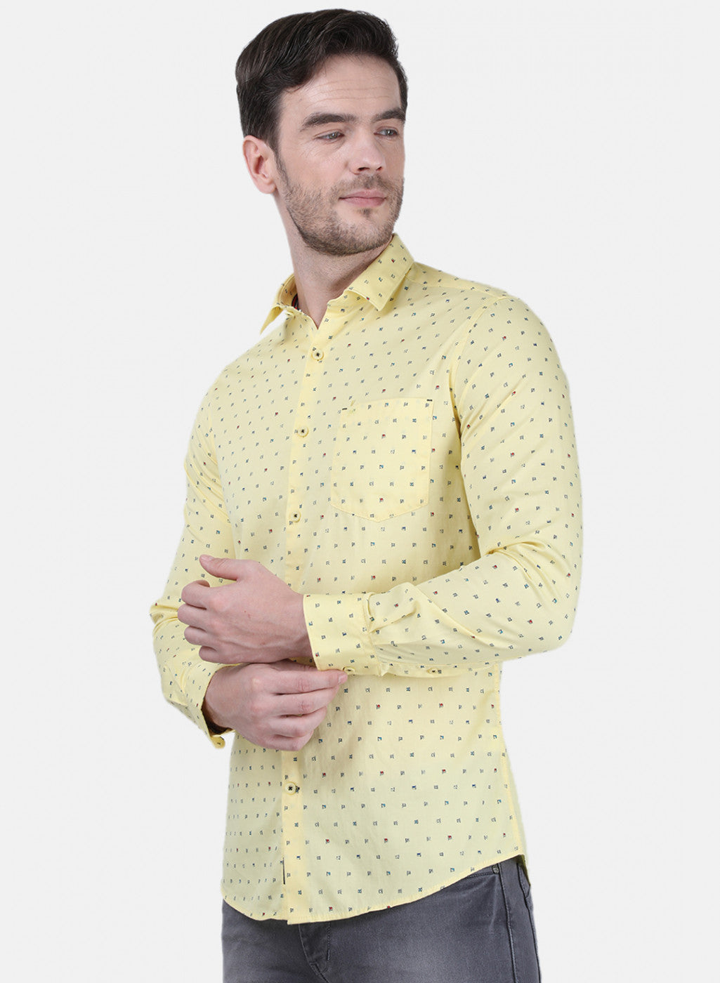 Mens Yellow Printed Shirt