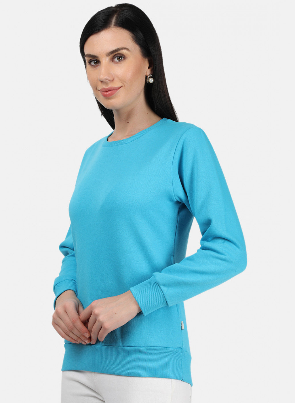 Women Blue Plain Sweatshirt