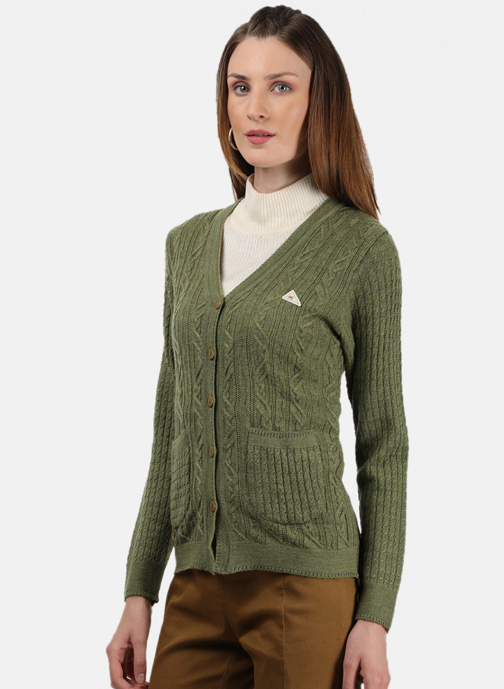 Women Olive Self Cardigan