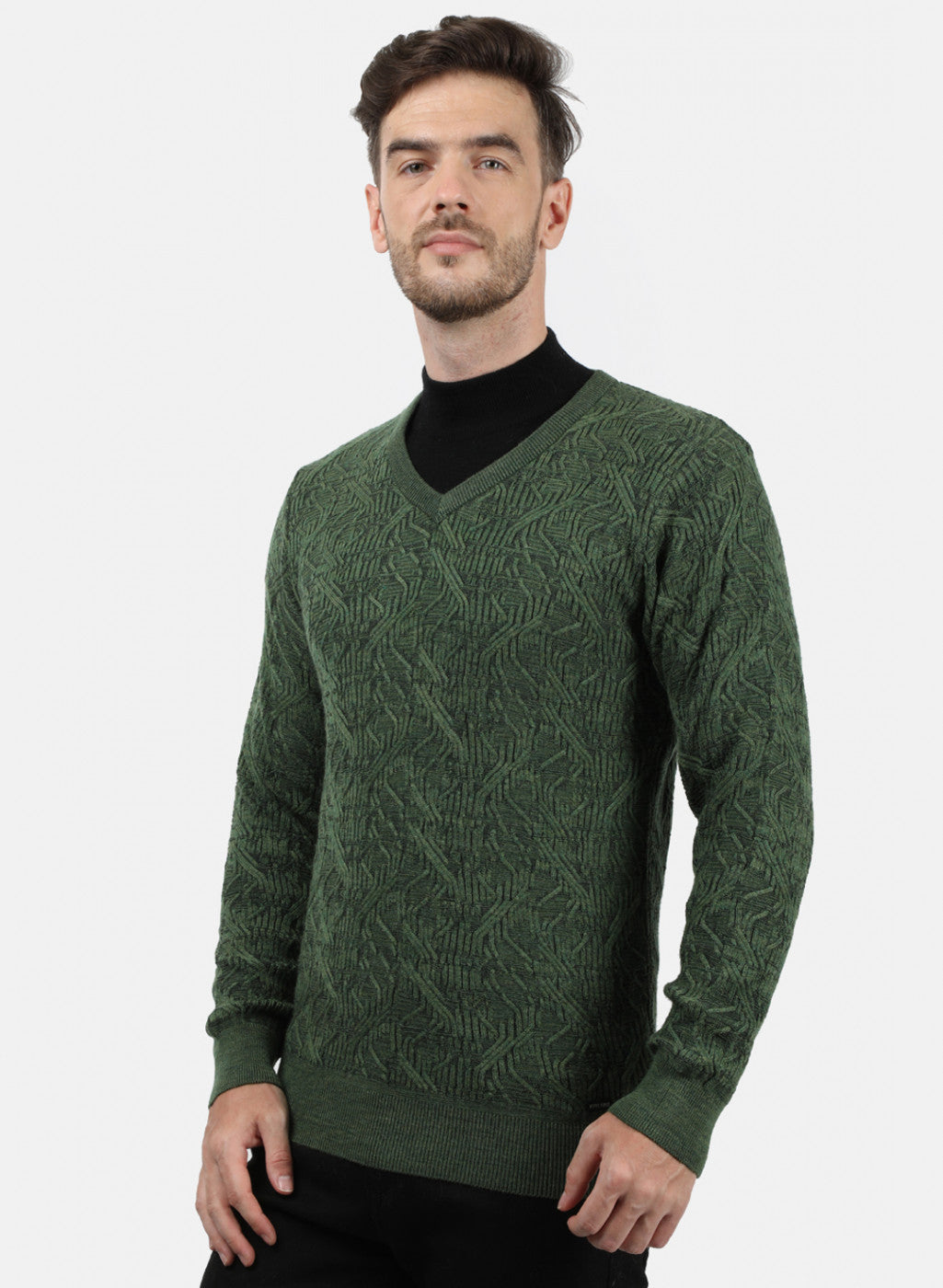 Men Green Self Pullover