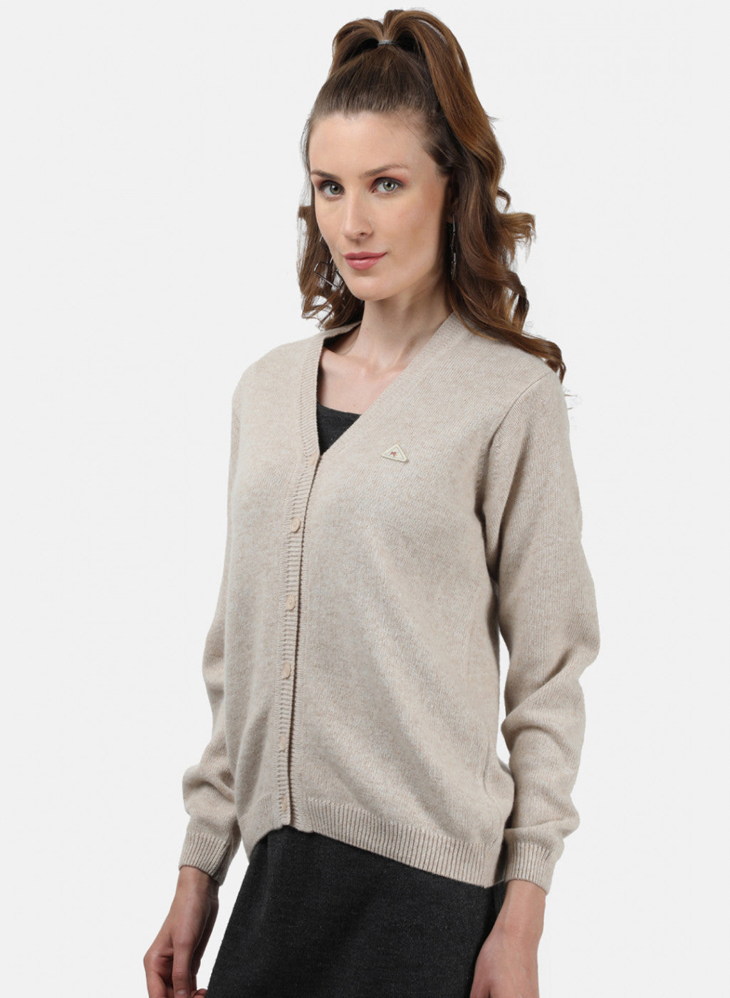 Women Beige Solid Cardigan