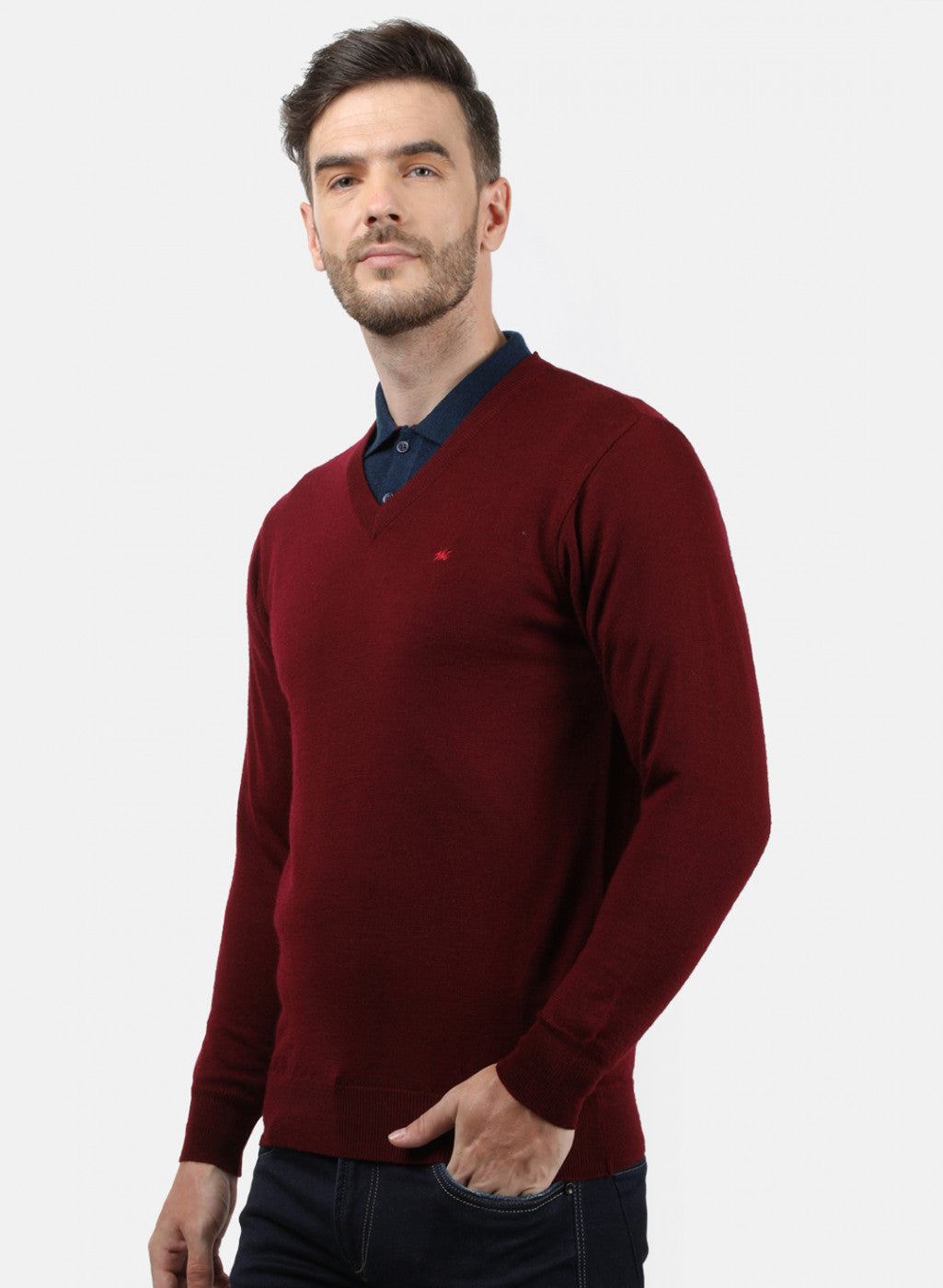 Men Maroon Solid Pullover