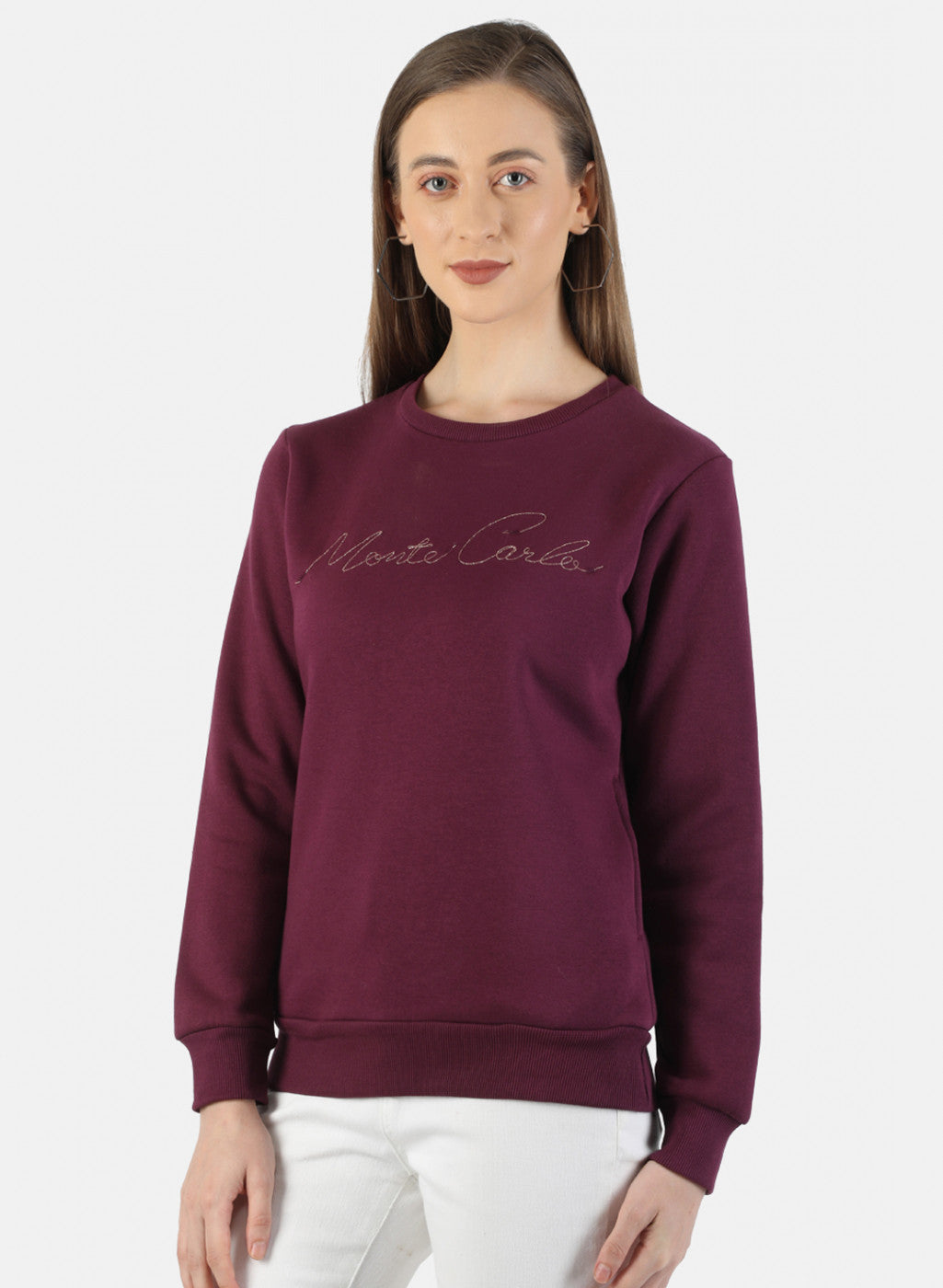 Women Purple Embroidered Sweatshirt