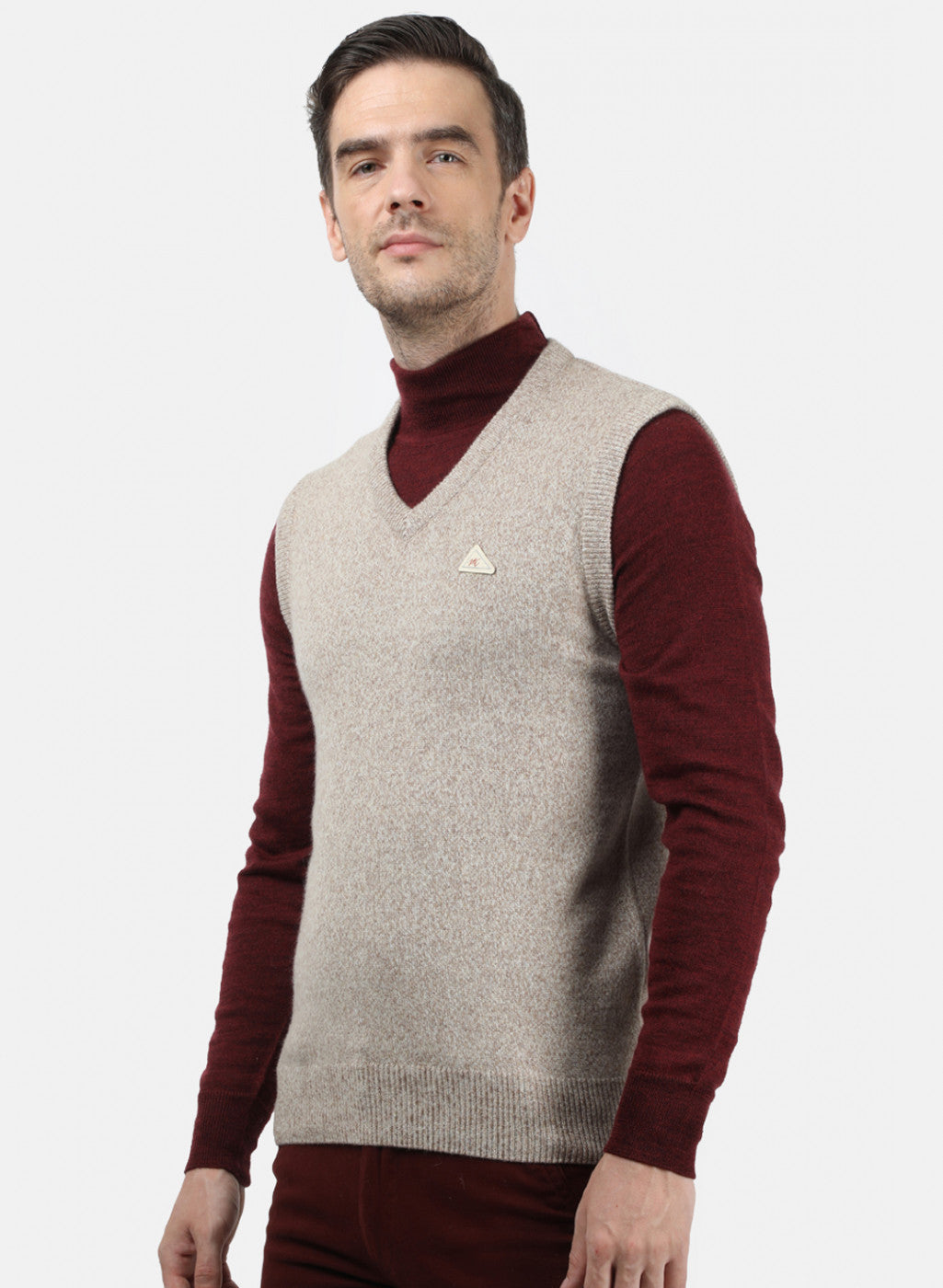 Men Beige Solid Sweater