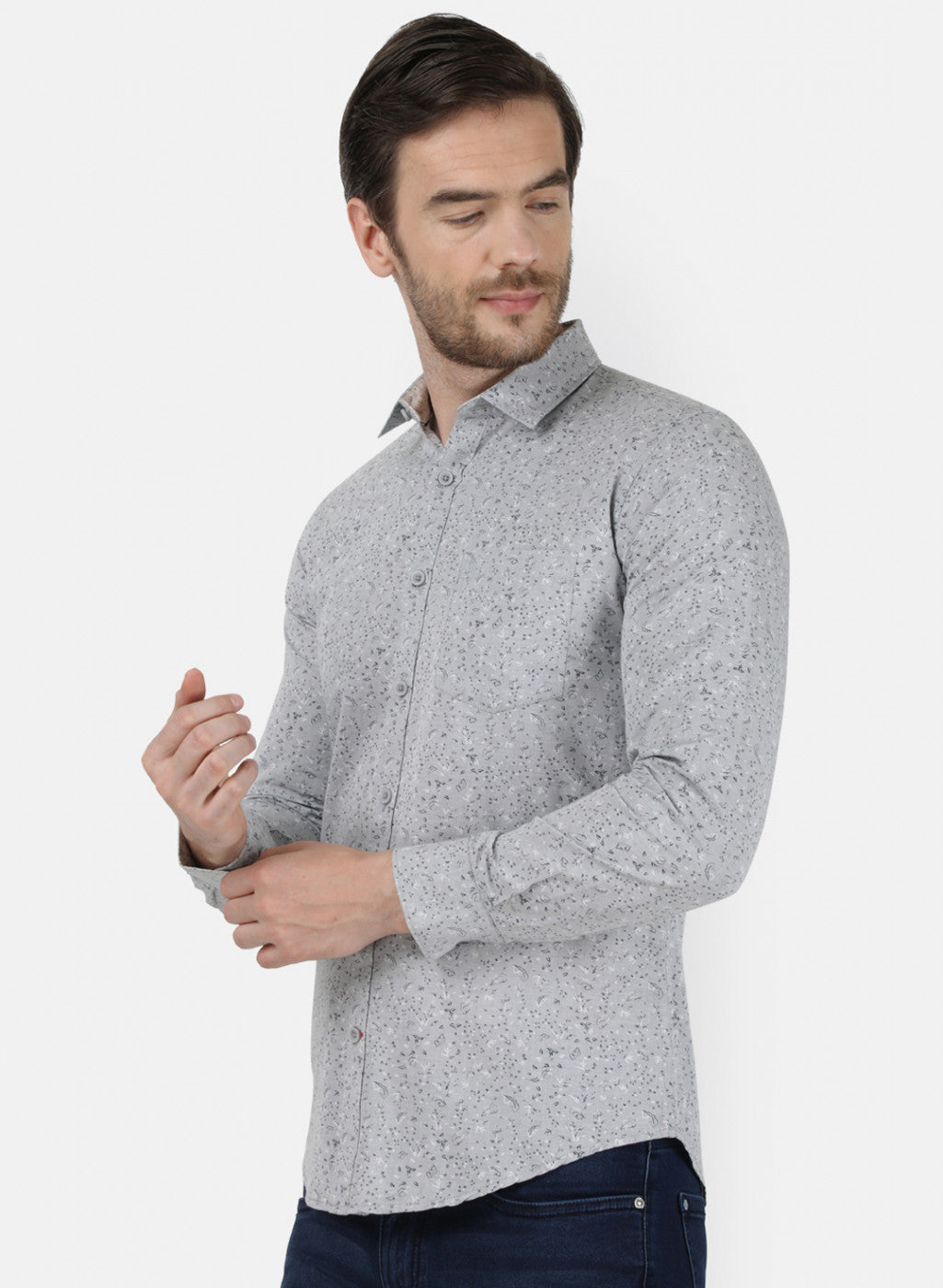 Mens Grey Printed Shirt