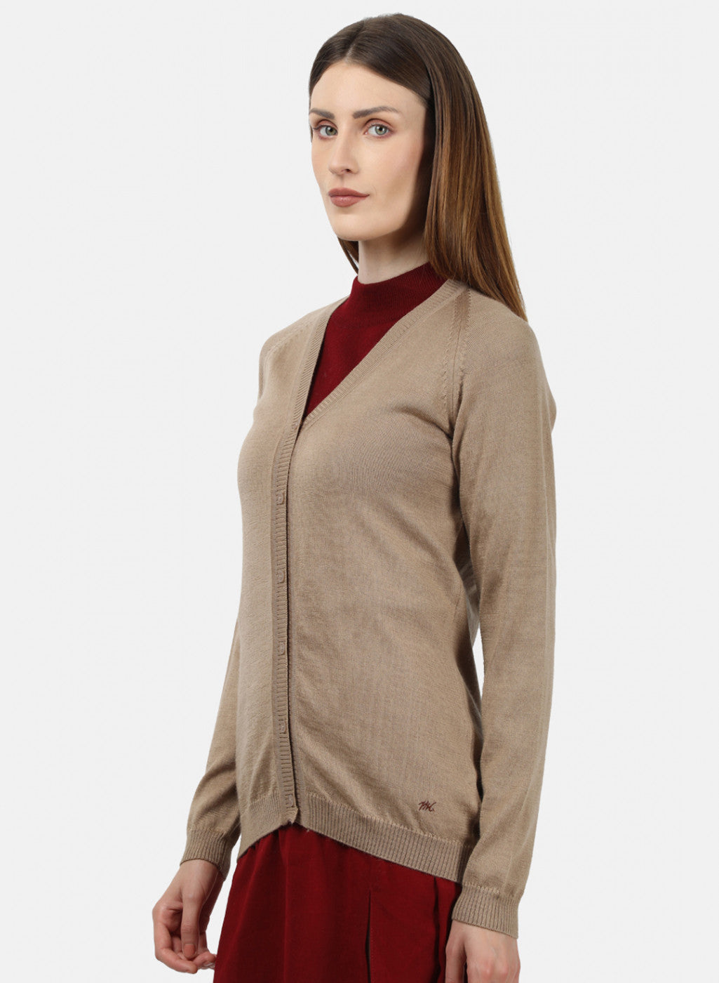 Women Light Brown Solid Cardigan