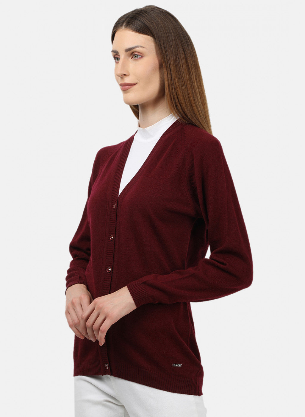 Women Maroon Solid Cardigan