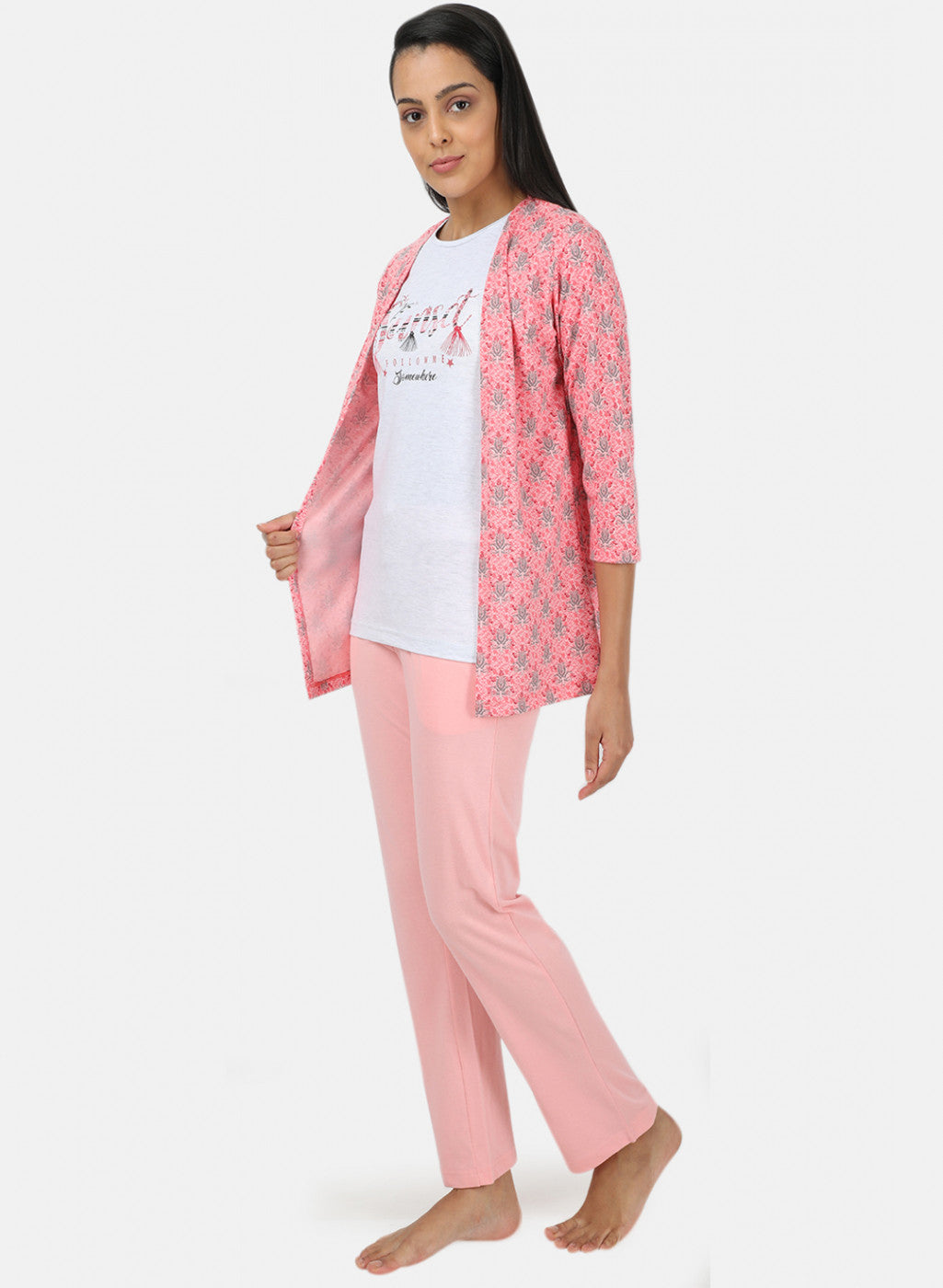 Womens Peach Printed Combo Set