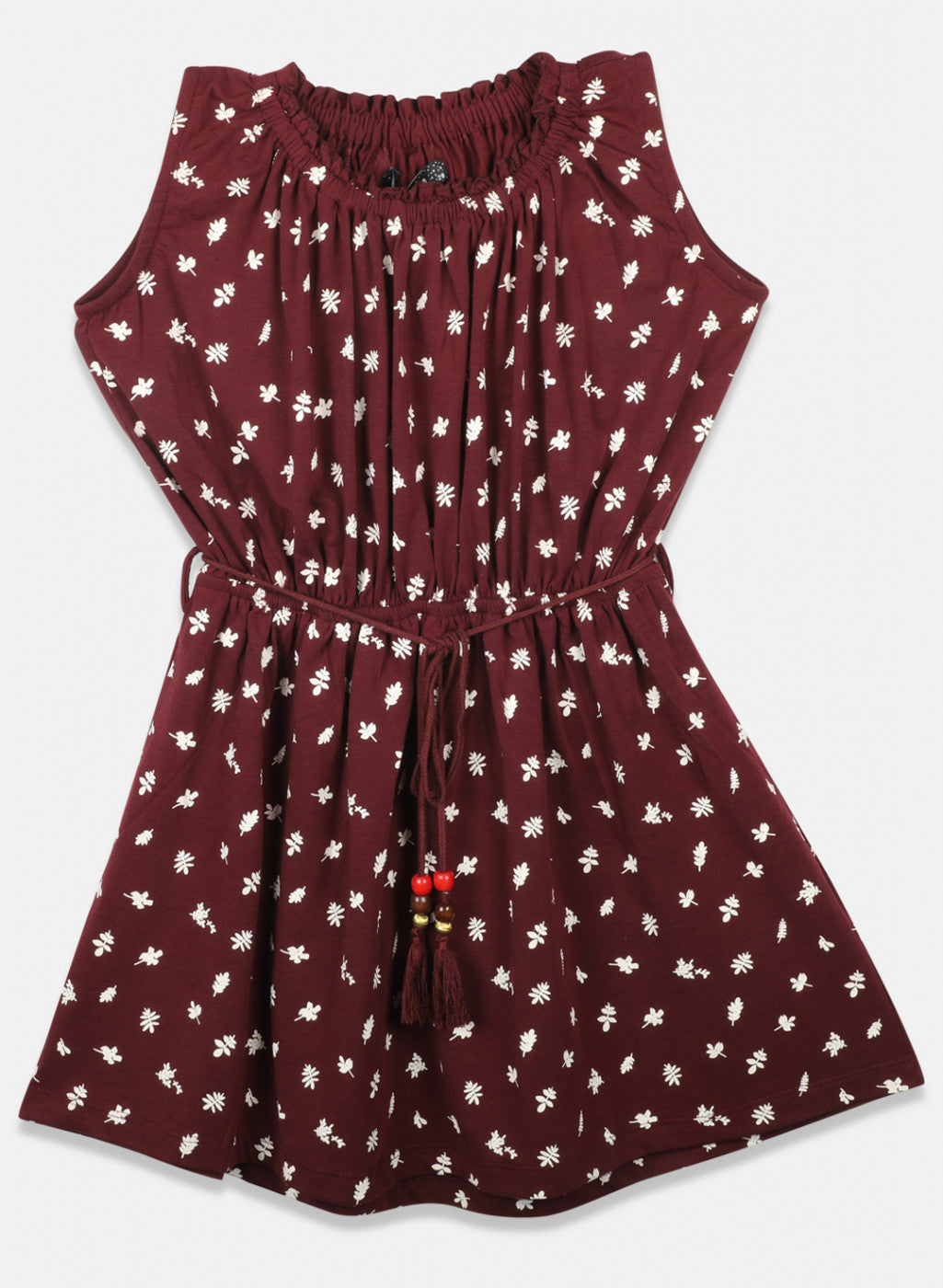 Girls Maroon Printed Dress