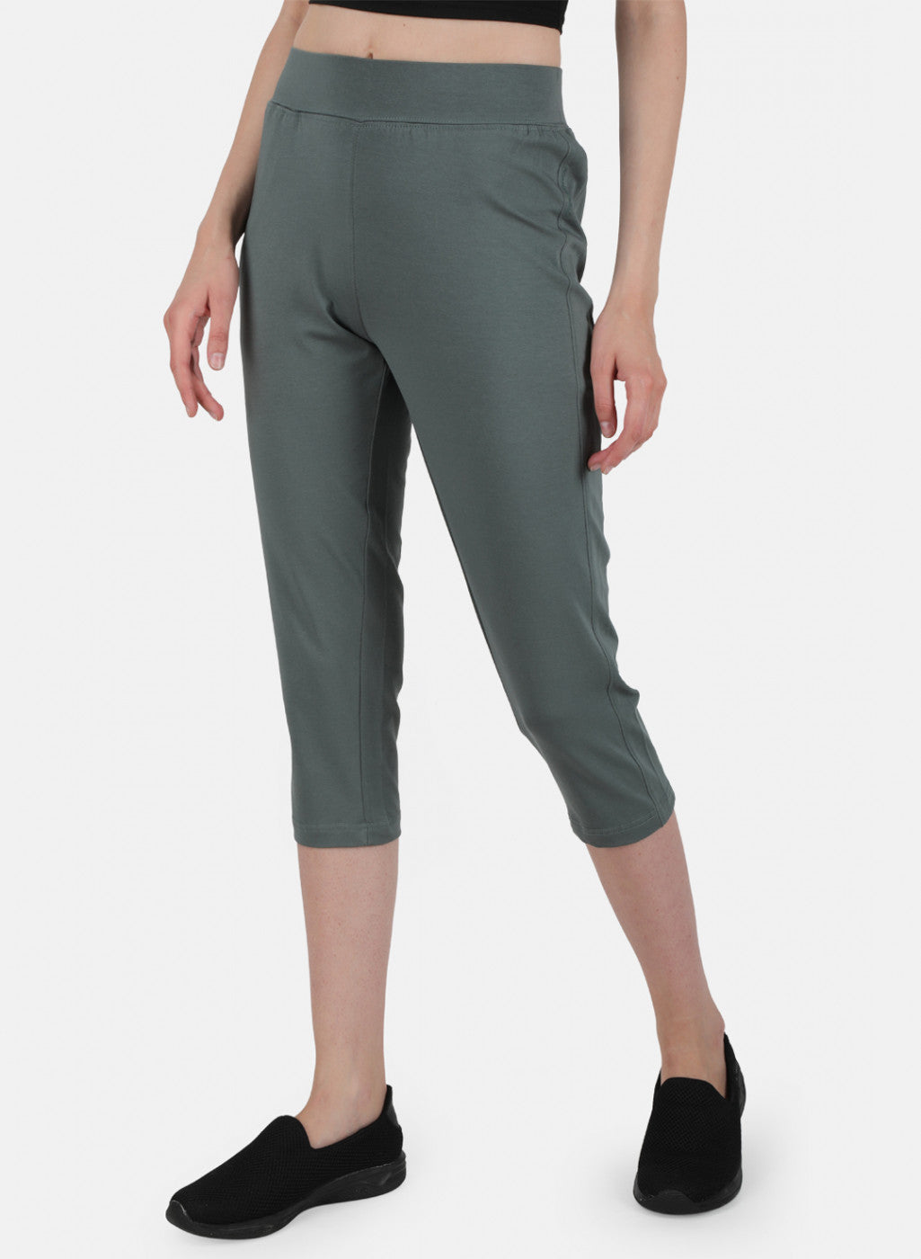 Womens Grey Regular Capri