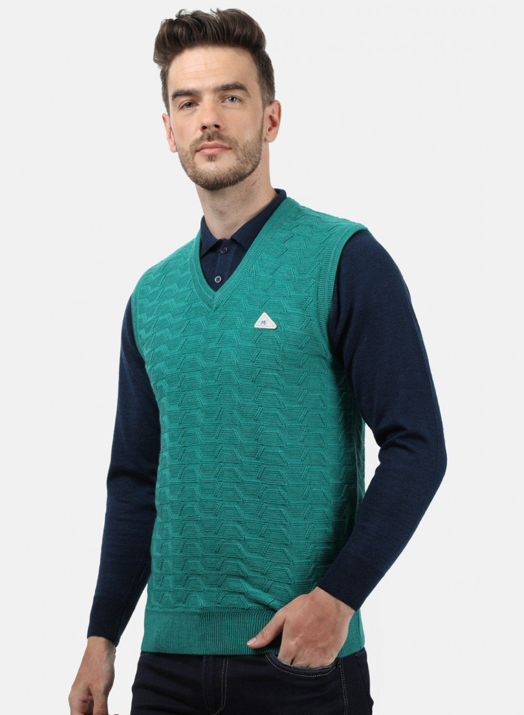 Men Blue Self Sweater