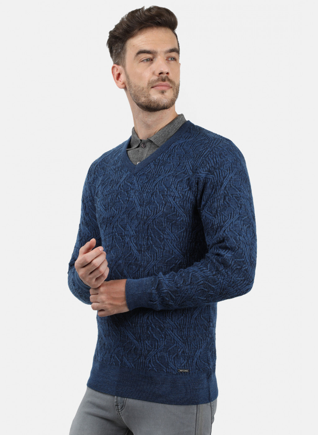 Men Blue Self Pullover