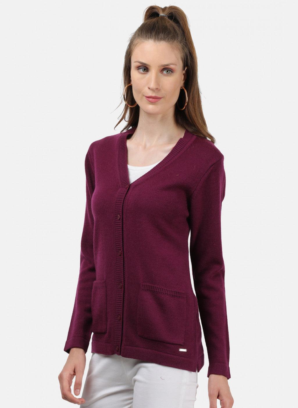 Women Purple Solid Cardigan