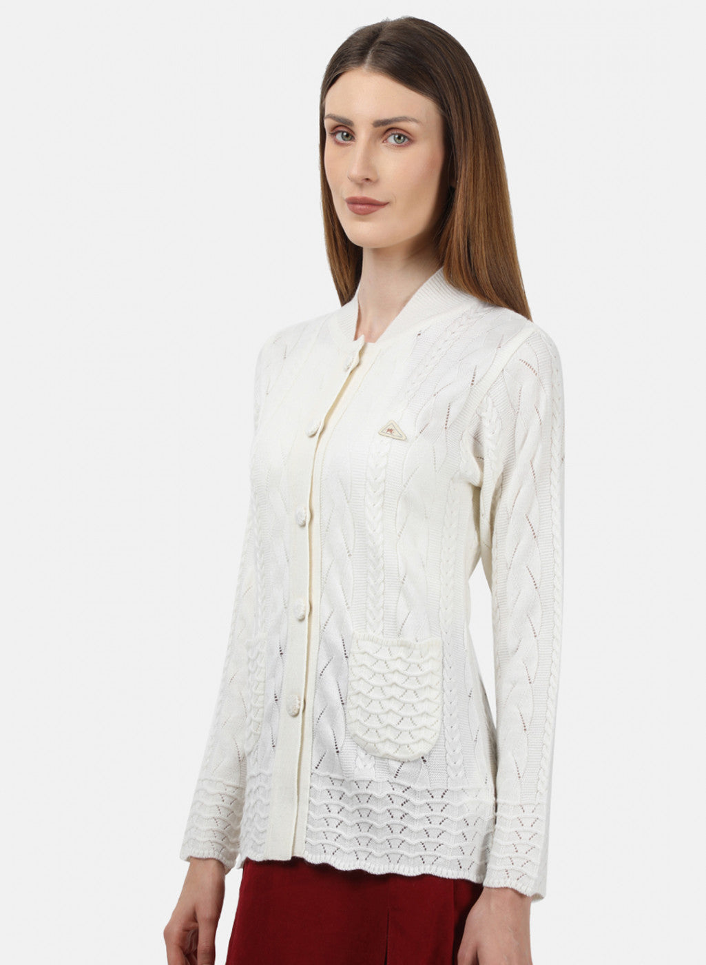 Women White Self Design Cardigan