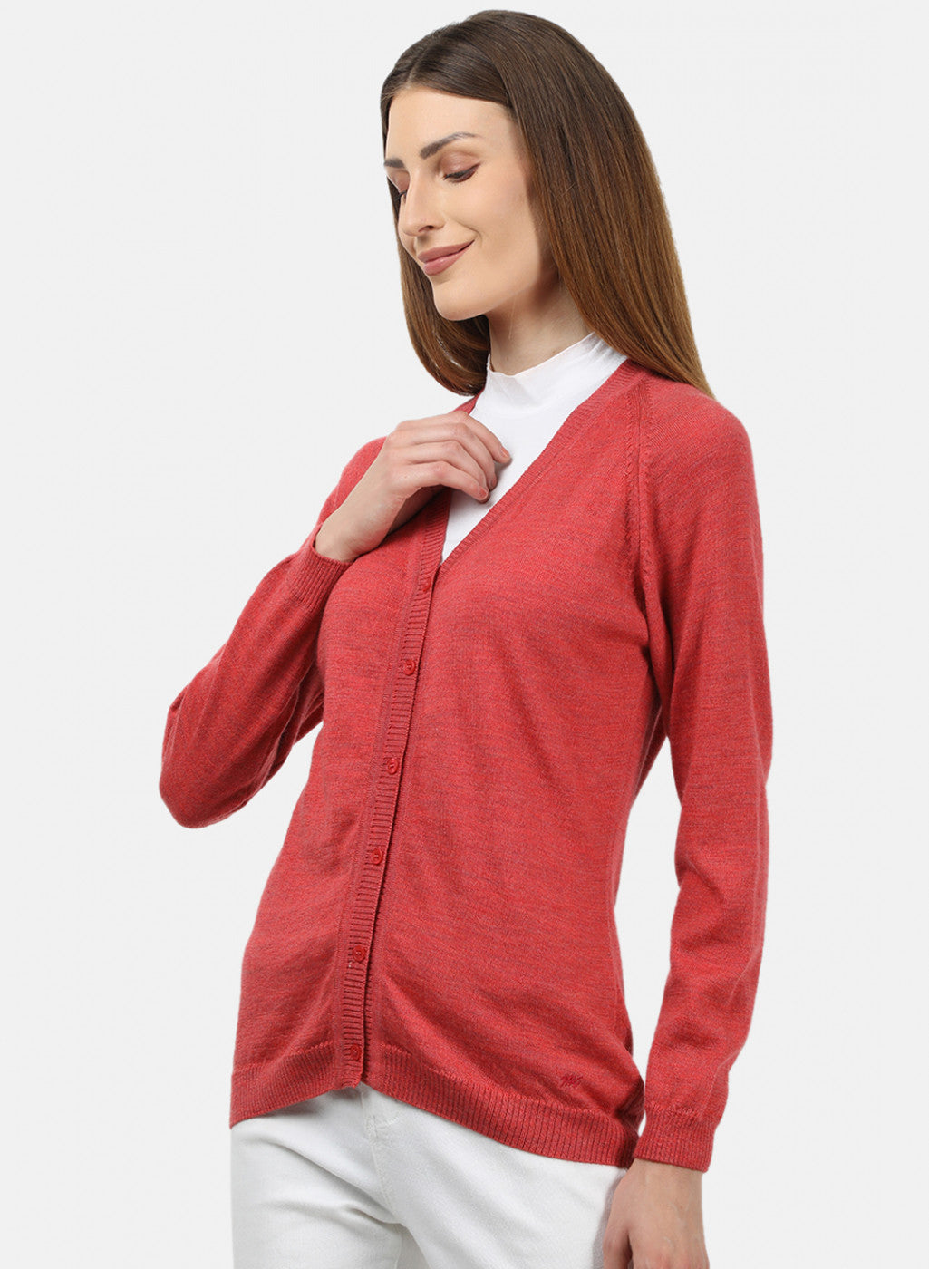 Women Light Red Solid Cardigan