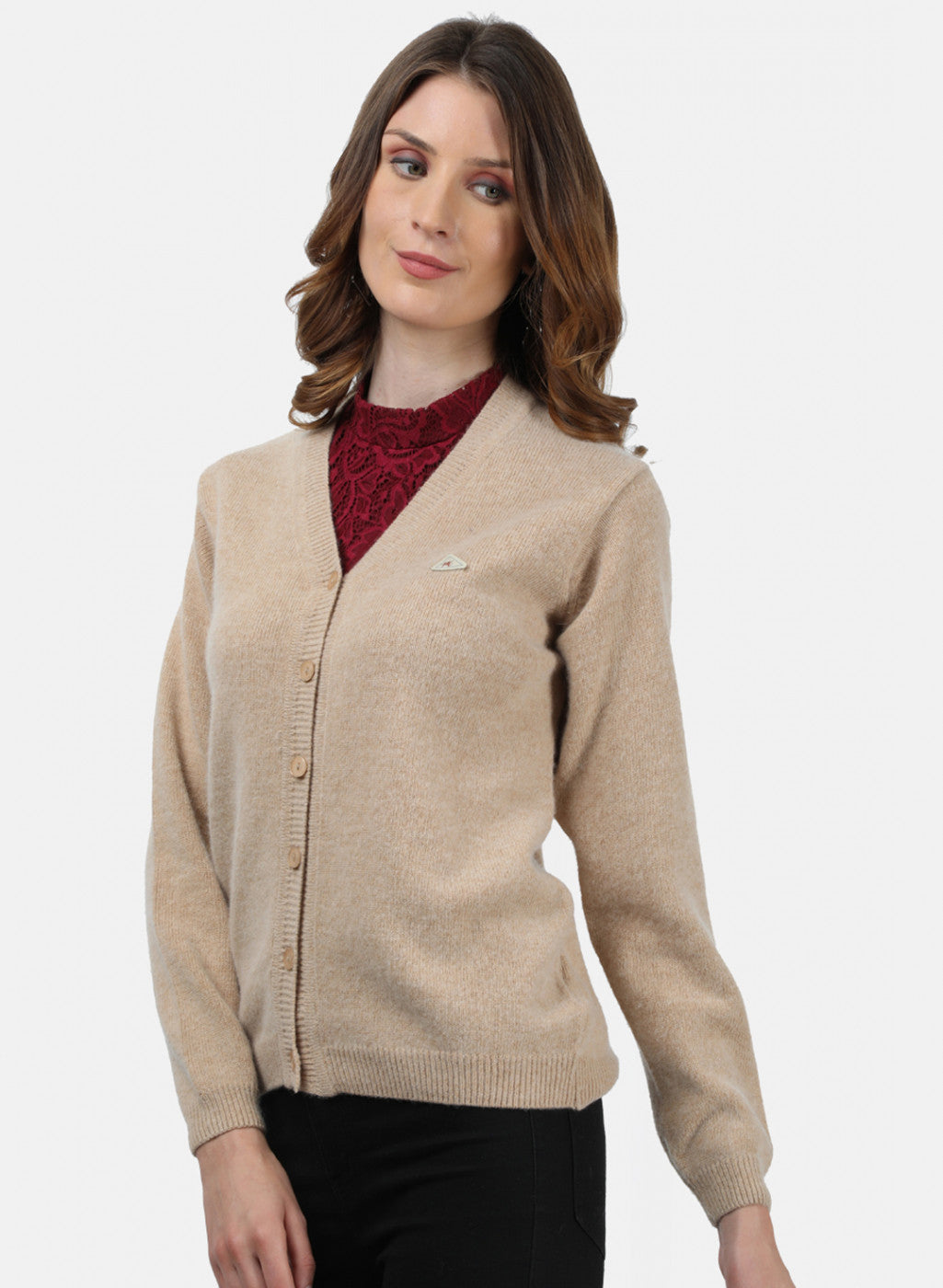 Women Beige Solid Cardigan