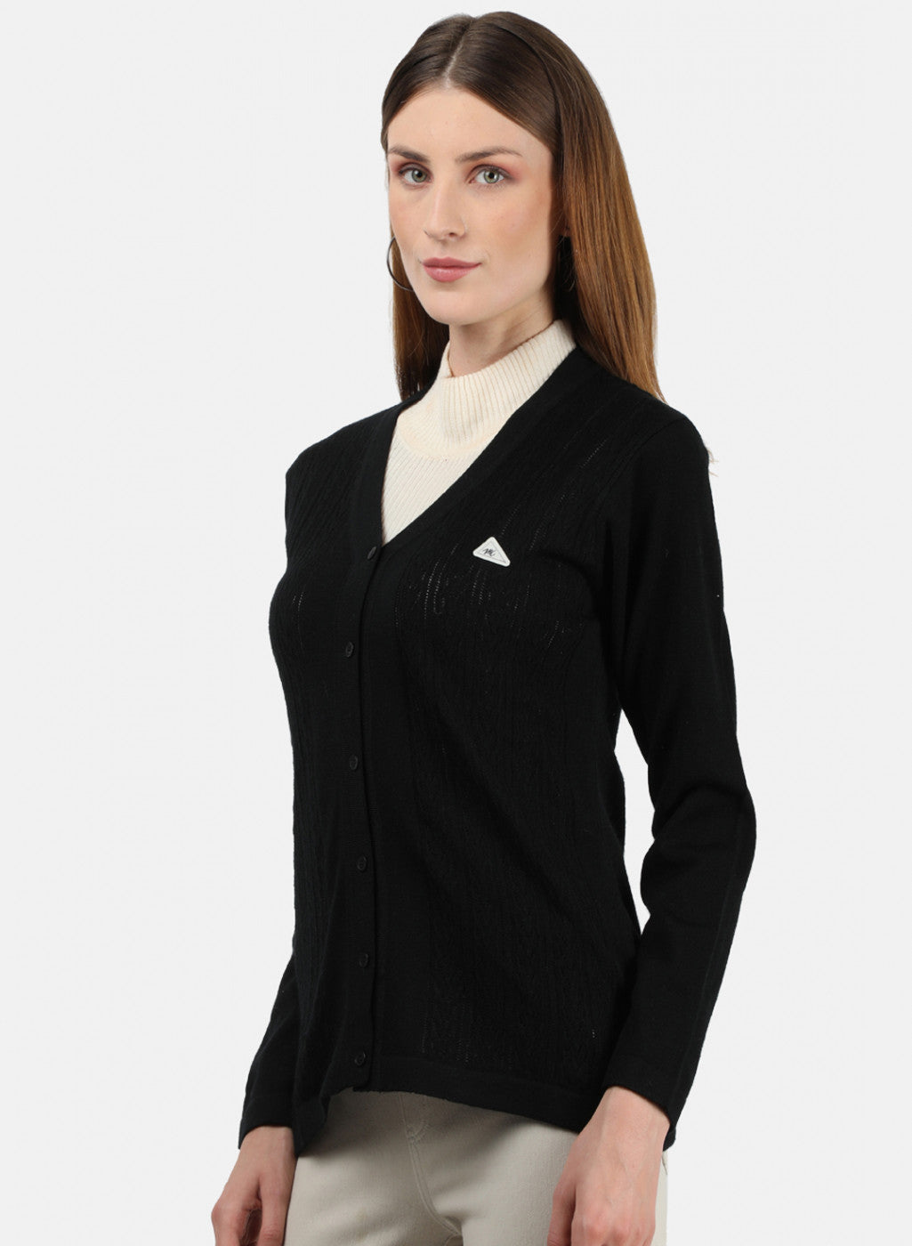 Women Black Self Cardigan