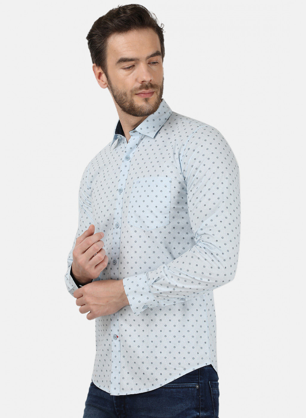 Mens Blue Printed Shirt