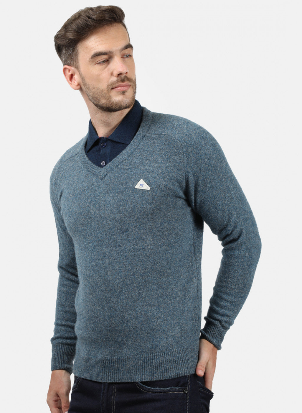 Men Blue Solid Pullover