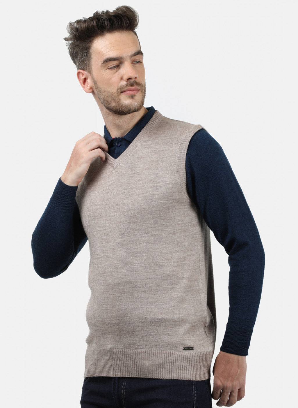 Men Beige Solid Sweater