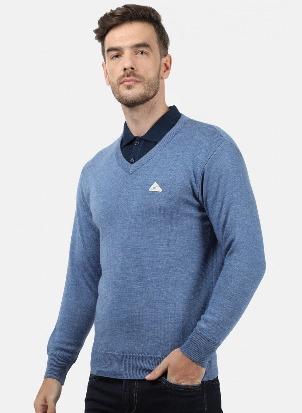 Men Blue Solid Pullover